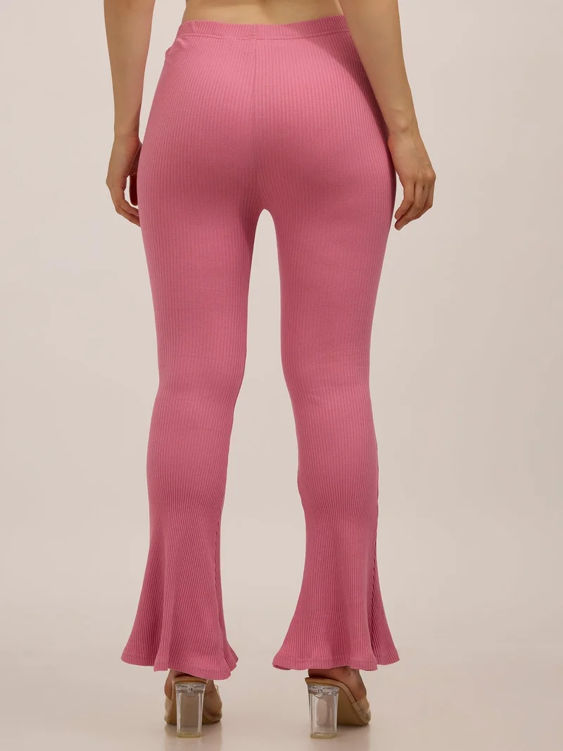 OUTZIDR Mauve Ribbed Basic Flared Leggings